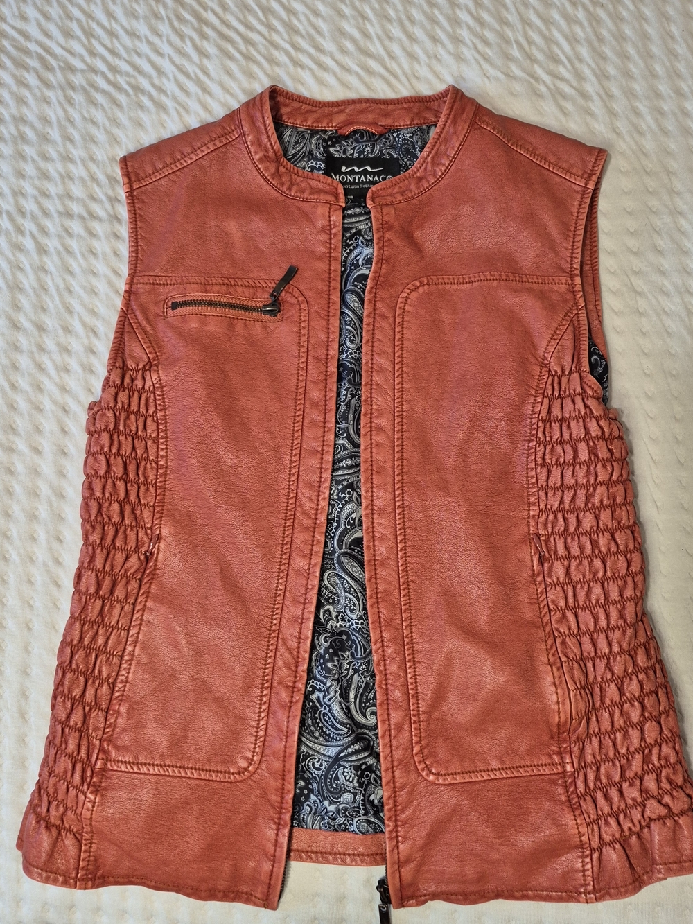 Montana West Coral Faux Leather Sleeveless Vest with Smocked Sides